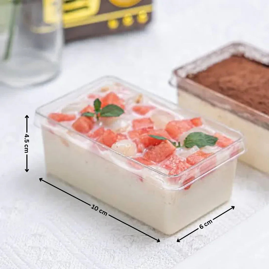 250 ml | RECTANGLE PET PLASTIC DESSERT CONTAINER | TIRAMISU BOX | Pack of 50