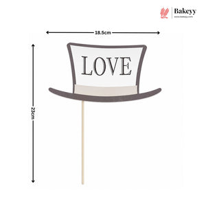 Top hat with 'LOVE' text and dimensions on a white background, featuring the Bakeyy brand.