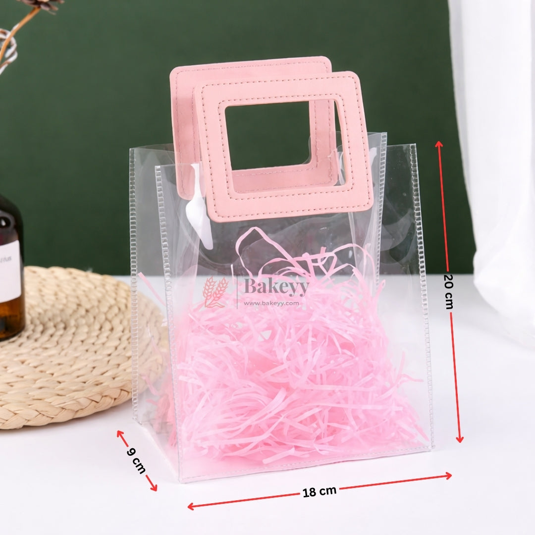 PVC Transparent Handle Gift Bag (18×20×9 cm) | Premium Clear Carry Bag for Gifting, Hampers & Return Gifts | Pack of 2