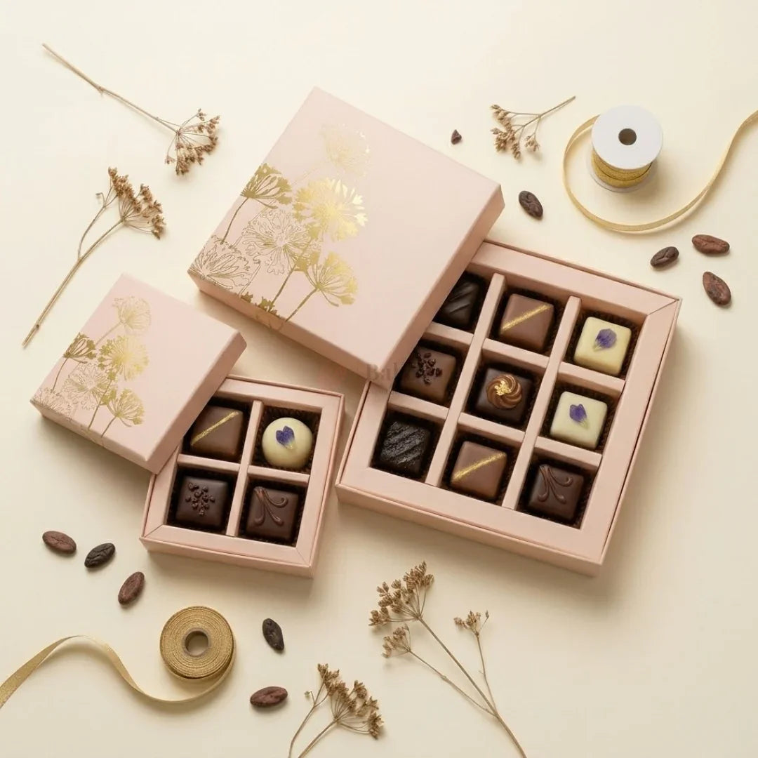 PastelPeachBotanicalChocolateGiftBoxwithDividerTray - Bakeyy.com