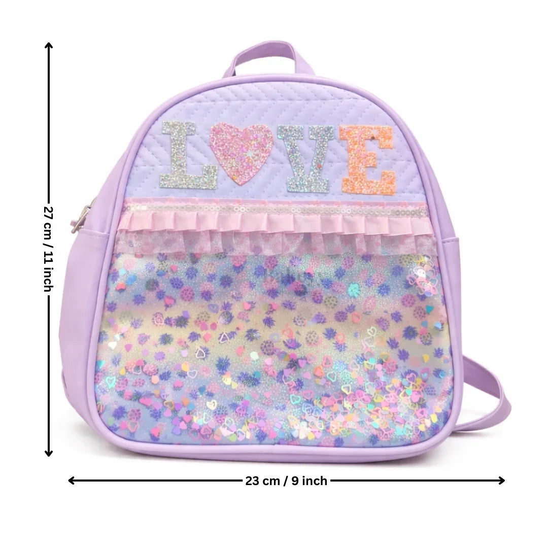Pastel Purple Kids Backpack with Glitter LOVE Letters | Pack of 1