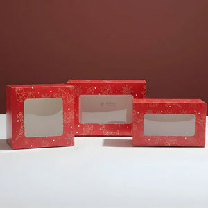 Red Pastry Box With Window | Christmas Pastry Box | Festive Bakery Packaging | Multi-Sizes | Pack of 25 - Bakeyy.com - India - Red Pastry Box With Window | Christmas Pastry Box | Festive Bakery Packaging | Multi-Sizes | Pack of 25 - Small 375.00