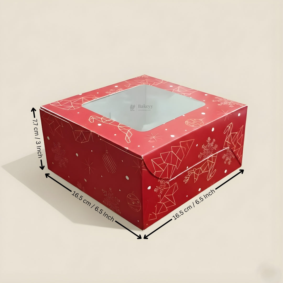Red Pastry Box With Window | Christmas Pastry Box | Festive Bakery Packaging | Multi-Sizes | Pack of 25