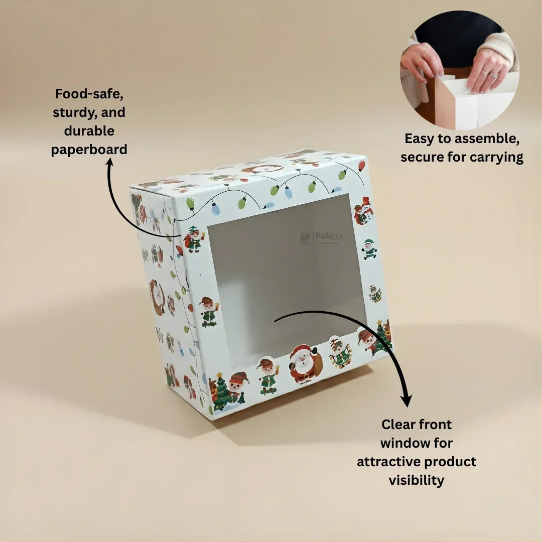 Santa Theme White Pastry Box | Christmas Pastry Box | Festive Bakery Packaging | Multi-Sizes | Pack of 25 - Bakeyy.com - India - Santa Theme White Pastry Box | Christmas Pastry Box | Festive Bakery Packaging | Multi-Sizes | Pack of 25 - Extra Small 300.00