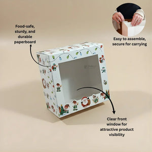 Santa Theme White Pastry Box | Christmas Pastry Box | Festive Bakery Packaging | Multi-Sizes | Pack of 25 - Bakeyy.com - India - Santa Theme White Pastry Box | Christmas Pastry Box | Festive Bakery Packaging | Multi-Sizes | Pack of 25 - Extra Small 300.00