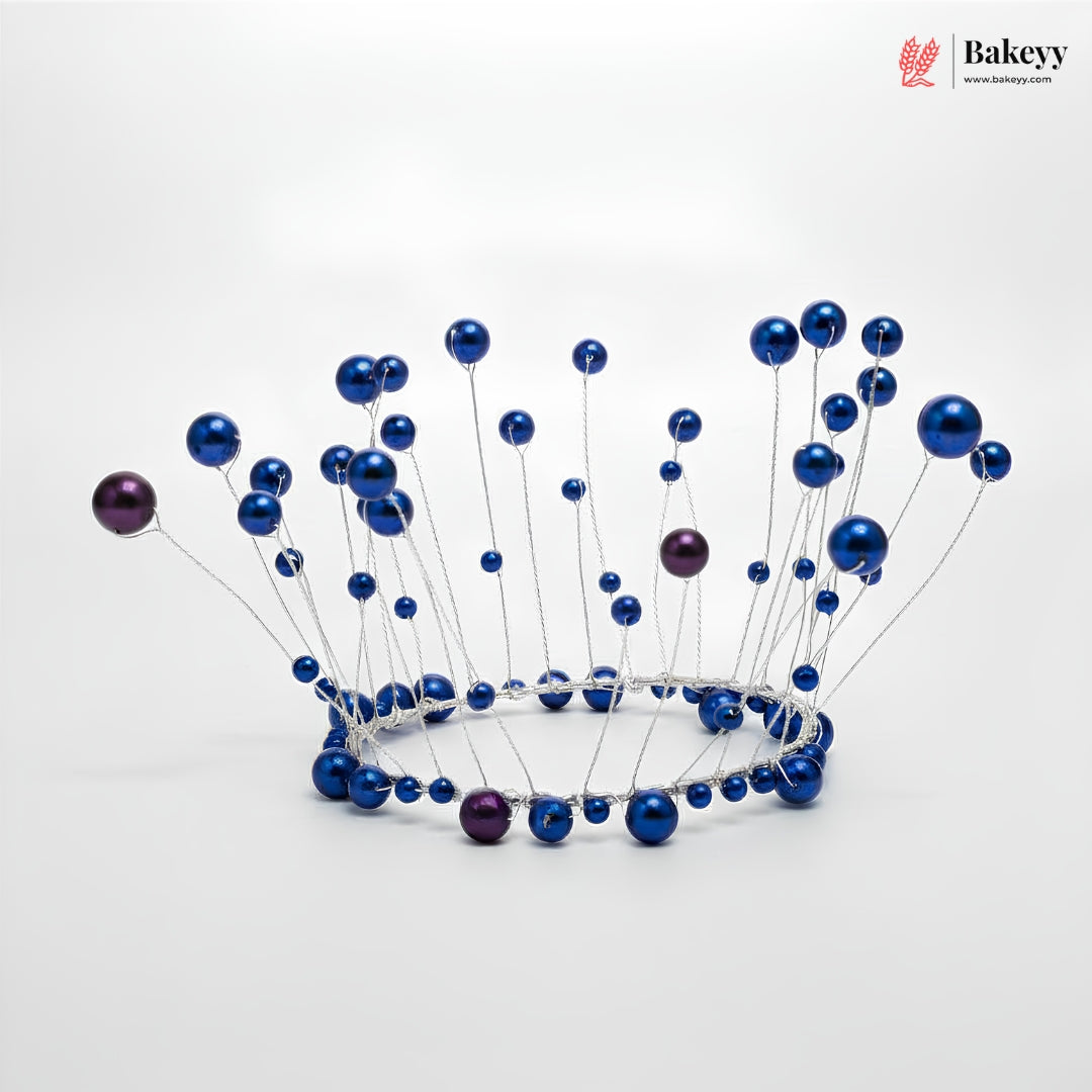 Blue and purple beaded tiara on a white background with 'Bakeyy' branding.