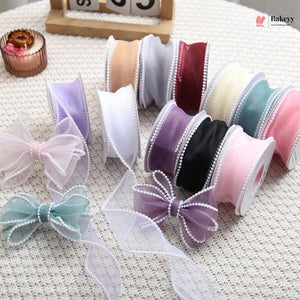 Pearl Edge Net Ribbon Roll | 2.5 cm x 9 Meter | Multiple Colors Available | Pack of 1