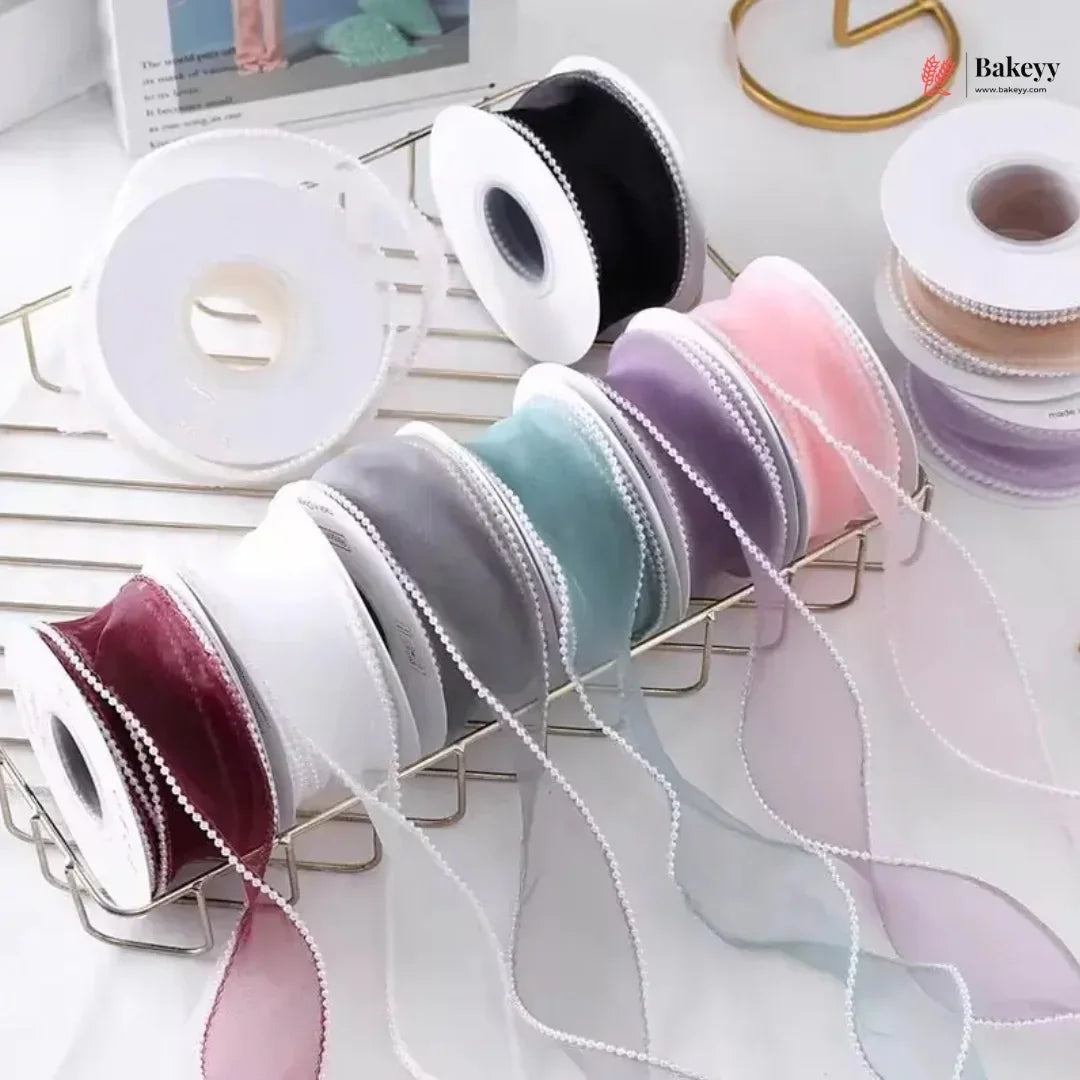Pearl Edge Net Ribbon Roll | 2.5 cm x 9 Meter | Multiple Colors Available | Pack of 1