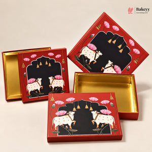 Pichwai Cow & Lotus Printed Sweet Gift Box | Multiple Capacities | Pack of 4