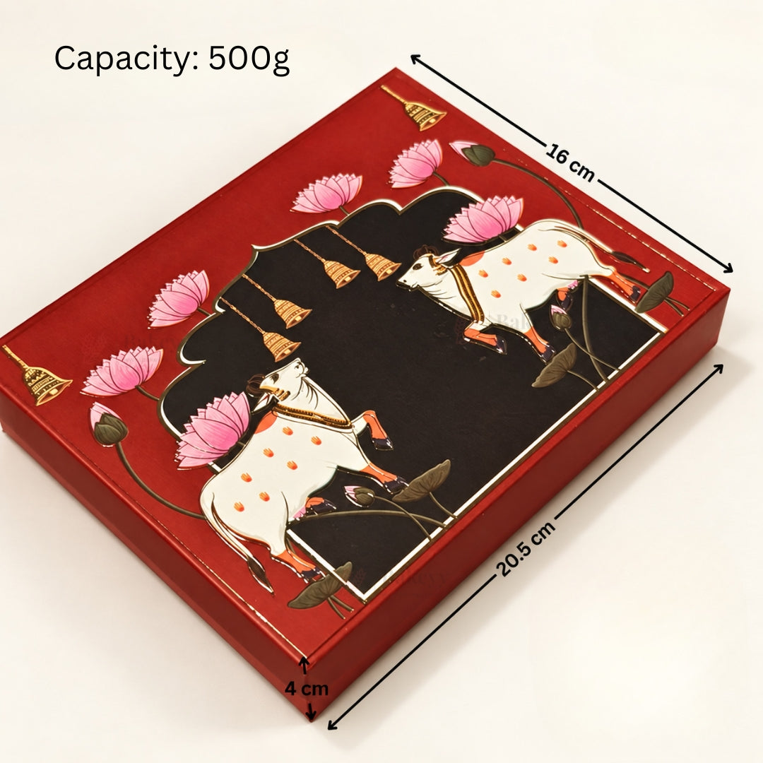 Pichwai Cow & Lotus Printed Sweet Gift Box | Multiple Capacities | Pack of 4
