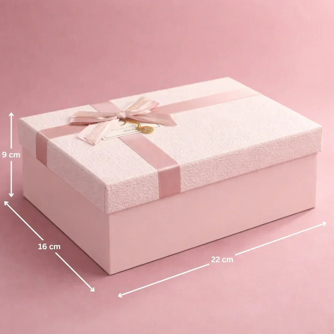 PinkTexturedLuxuryGiftBoxPremiumRigidHamperGiftBoxwithLid_Ribbon3SizesAvailablepackof1_5 - Bakeyy.com