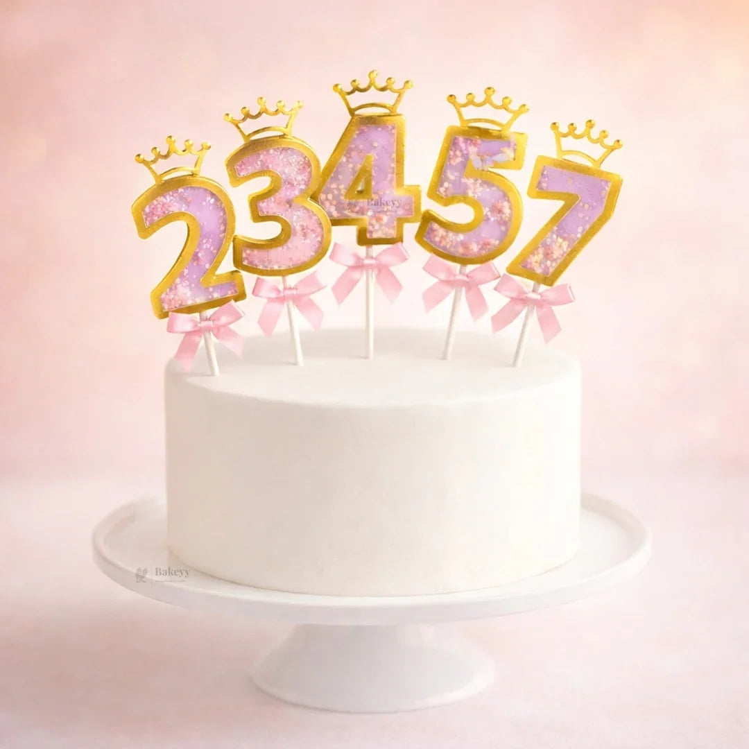 Pink Crown Shaker Number Cake Topper | 0–9 Available | Pack of 1