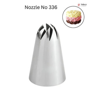 Metallic cake decorating nozzle with 'Bakery' branding and a small inset image of decorated cakes.