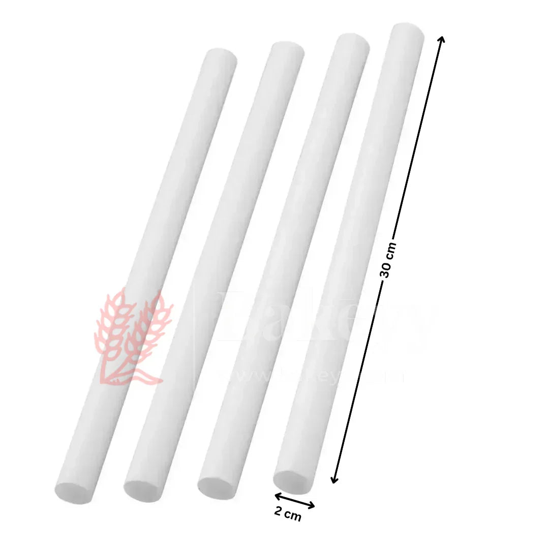 White plastic dowel rods 2 cm thickness, 30 cm length for cake support, Bakeyy baking supplies