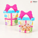 Gift Box Shape Treat Storage Bags with Bow | Fancy Zip Lock Pouches | Pack of 50