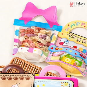 Gift Box Shape Treat Storage Bags with Bow | Fancy Zip Lock Pouches | Pack of 50