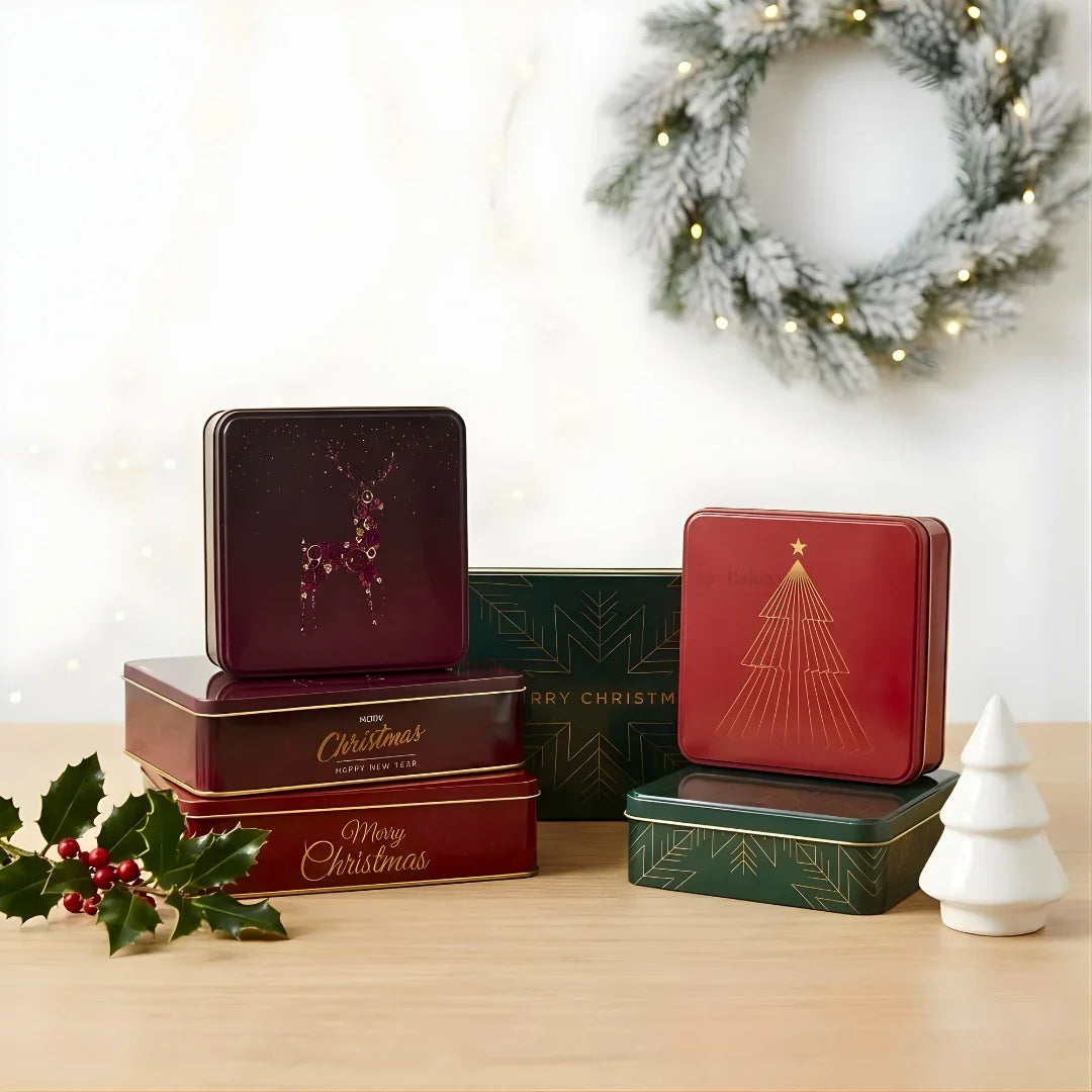 Christmas Empty Plum Cake Tin Box | Square / Rectangle Dream Cake Tin | Pack of 2