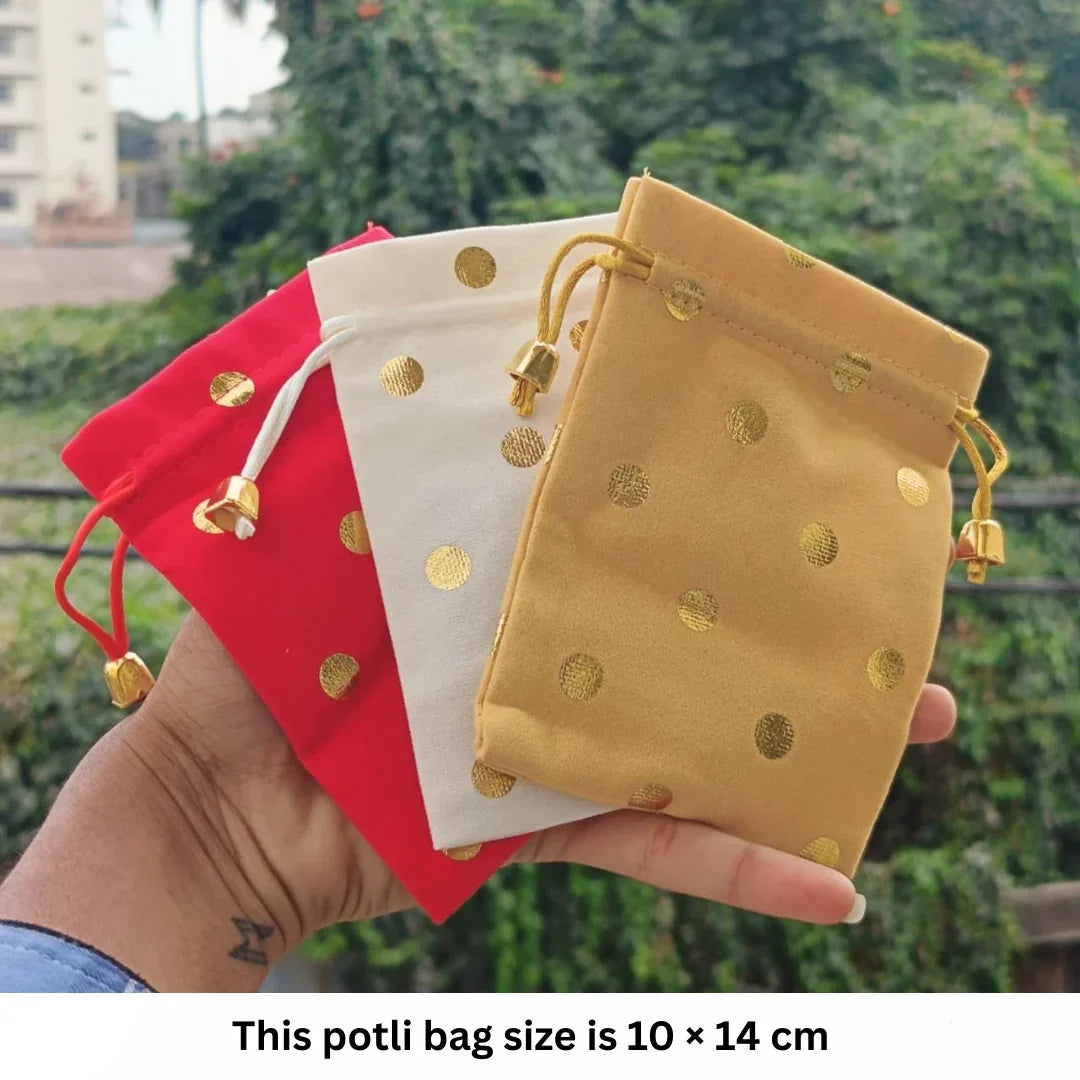 Premium Velvet Polka Dot Potli Bags for Elegant Gifting & Packing l Pack of 10 - Bakeyy.com - India - Premium Velvet Polka Dot Potli Bags for Elegant Gifting & Packing l Pack of 10 - Red / 10x14 200.00