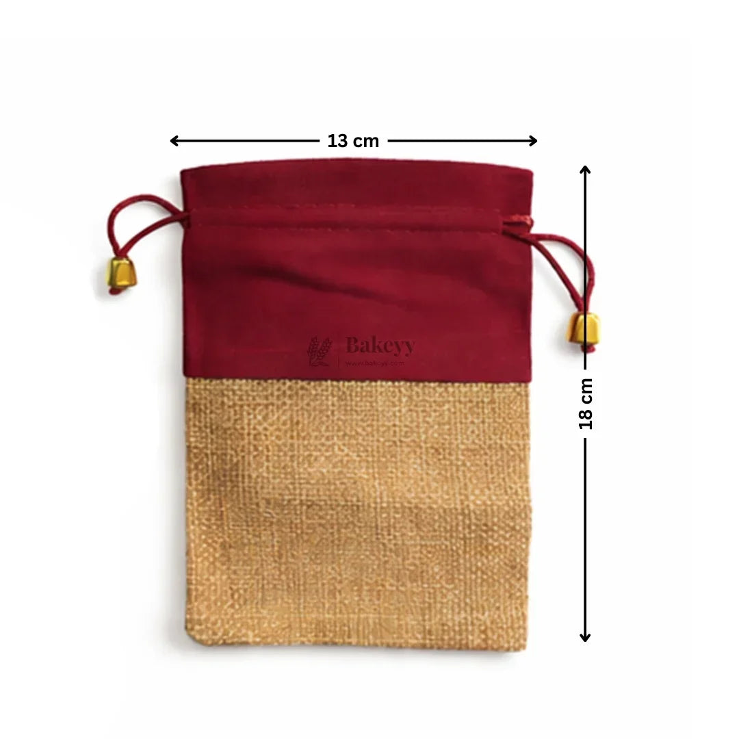 Premium Jute & Velvet Potli Bags with Drawstring | Eco-Friendly Gift Pouches | Multiple Sizes & Colors | Pack of 10 - Bakeyy.com - India - Premium Jute & Velvet Potli Bags with Drawstring | Eco-Friendly Gift Pouches | Multiple Sizes & Colors | Pack of 10 - Maroon / 13x18 cm 220.00