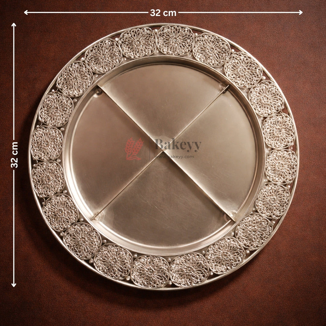 Premium Decorative Dry Fruit Serving Tray | 4-Partition Silver Finish | Pack of 1 - Bakeyy.com - India - Premium Decorative Dry Fruit Serving Tray | 4-Partition Silver Finish | Pack of 1 - Design 1 435.00
