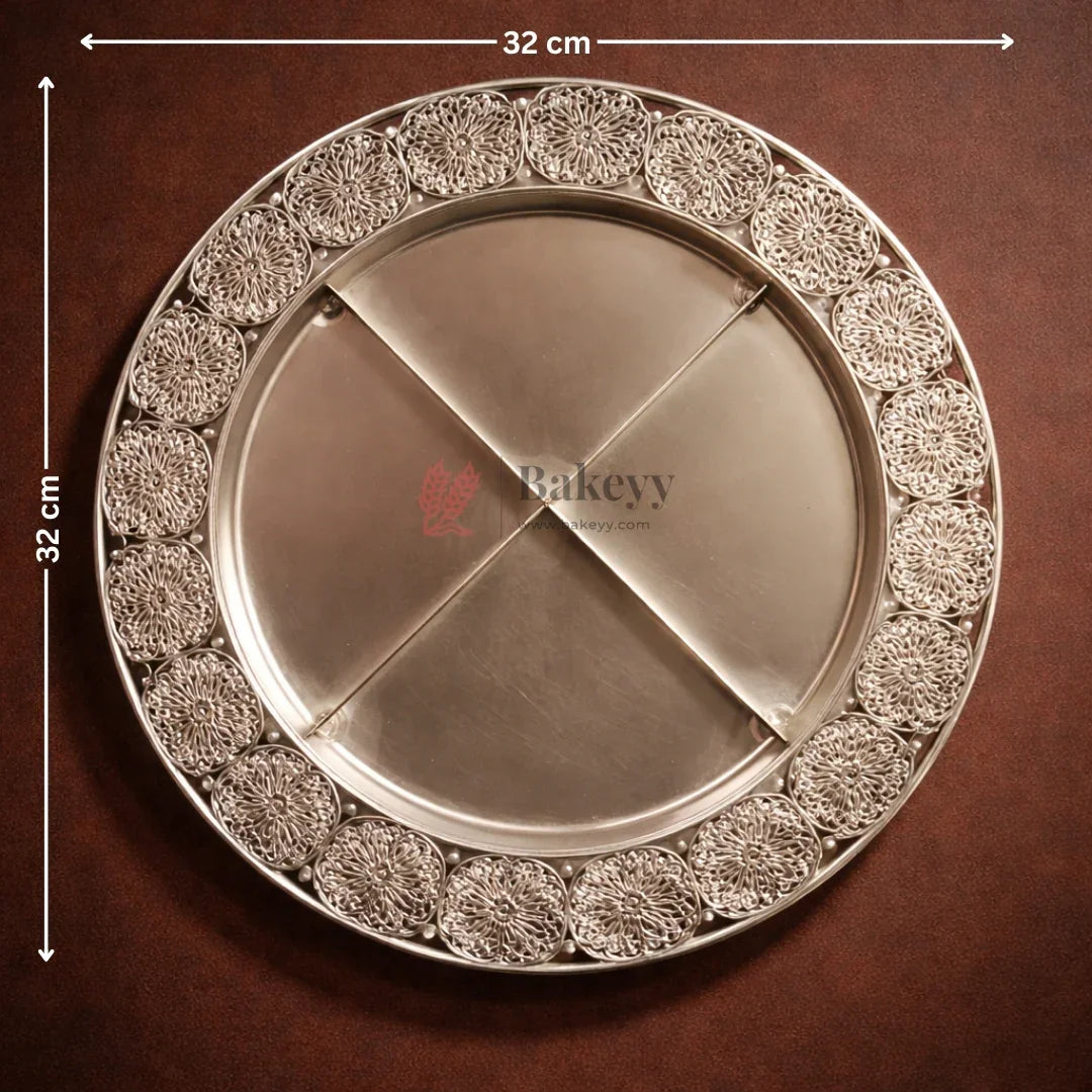 Premium Decorative Dry Fruit Serving Tray | 4-Partition Silver Finish | Pack of 1 - Bakeyy.com - India - Premium Decorative Dry Fruit Serving Tray | 4-Partition Silver Finish | Pack of 1 - Design 1 435.00