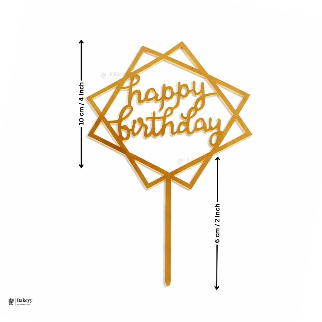 Premium Acrylic Happy Birthday Cake Toppers | Geometric & Floral Script Designs | Pack of 5