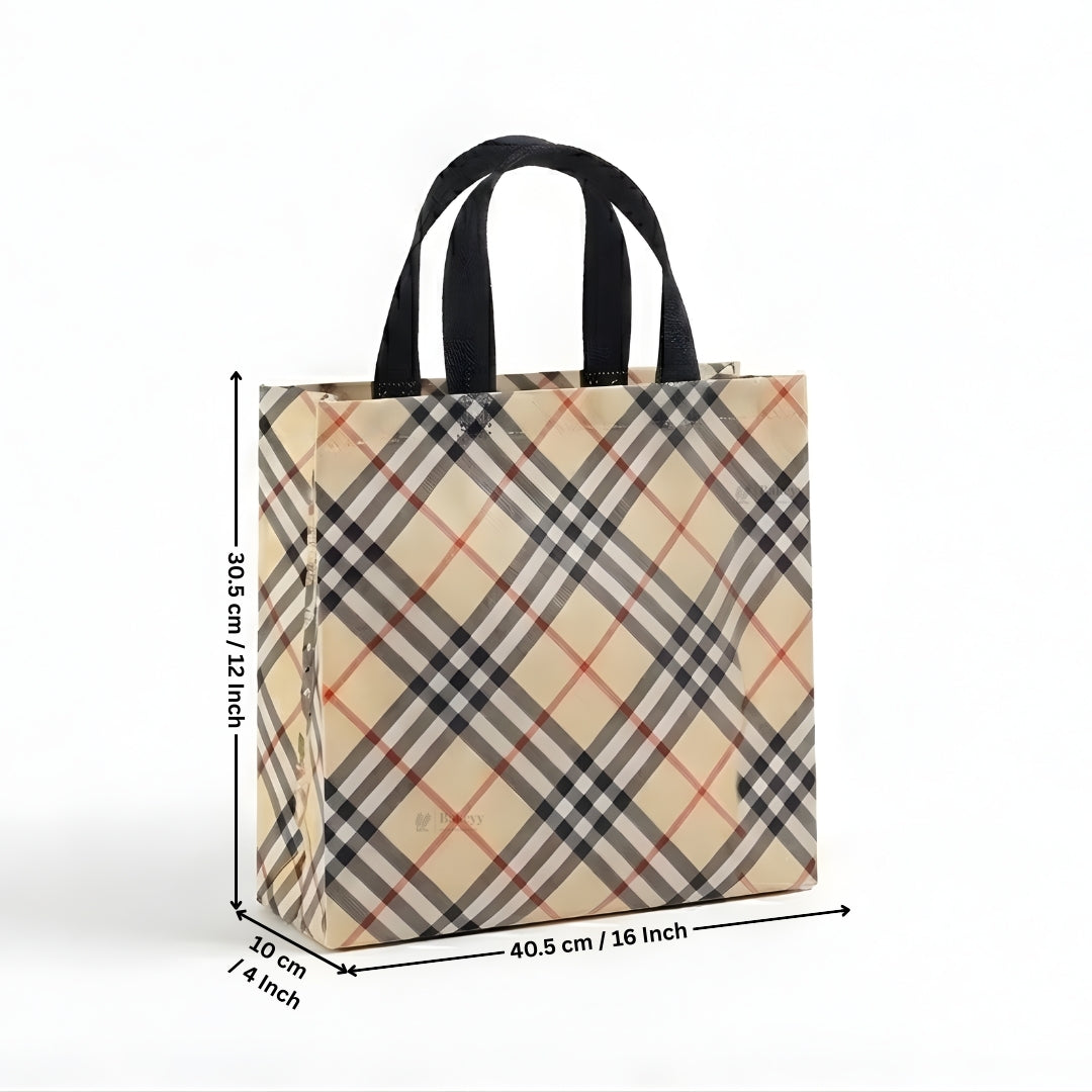 Premium Checkered Laminated Carry Bags | Classic & Tan Plaid 2 Design Design Option | 3 Size Options | Pack of 50