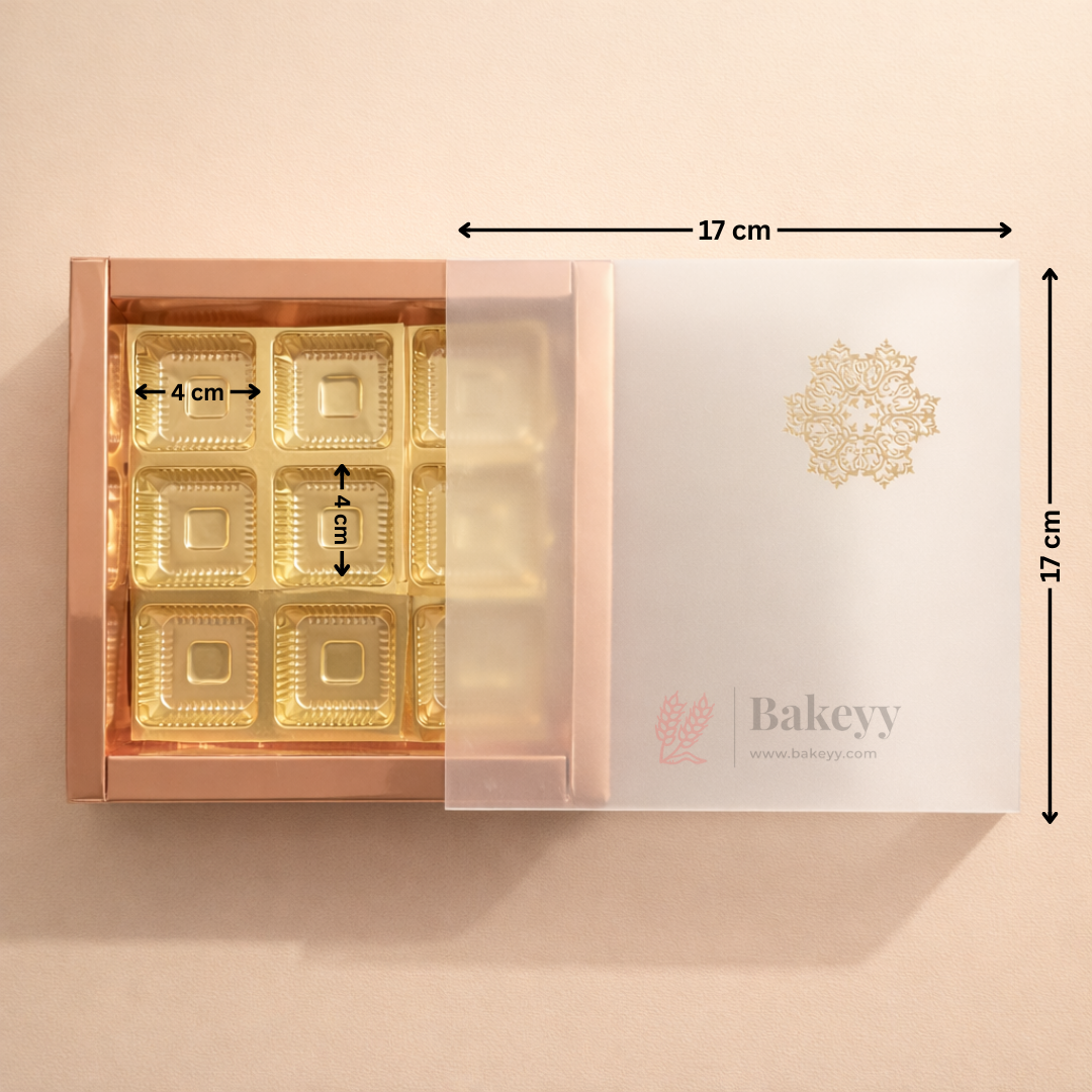Premium Chocolate Box with Gold 9 Cavity Tray | Sliding Sleeve Gift Box | Pack of 10