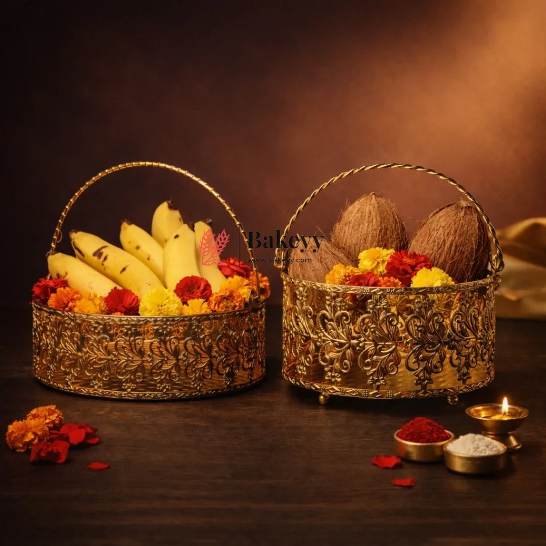 PremiumDecorativeGoldBasketTraywithHandleGiftBasketsForDryFruits_GiftHampers_ReturnGiftforwedding_Anniversary_Birthday_housewarmingPackof1_1 - Bakeyy.com