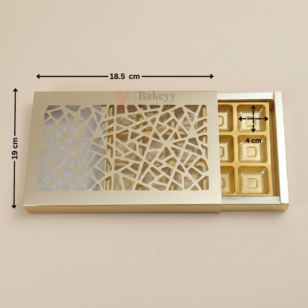 Premium Laser Cut Sliding Chocolate Gift Box with Gold Tray | 15 Cavity | Flexible Chocolate Box | Pack of 10