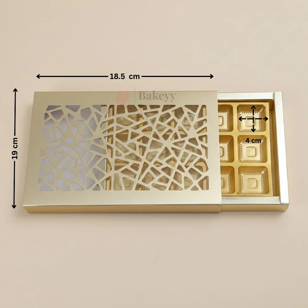 Premium Laser Cut Sliding Chocolate Gift Box with Gold Tray | 15 Cavity | Flexible Chocolate Box | Pack of 10