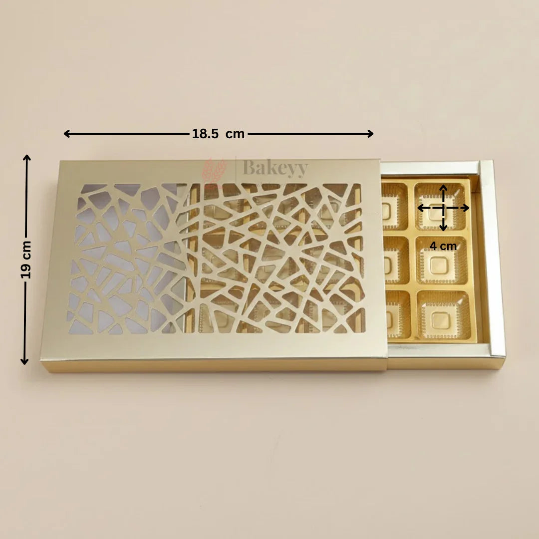 Premium Laser Cut Sliding Chocolate Gift Box with Gold Tray | 15 Cavity | Flexible Chocolate Box | Pack of 10