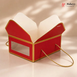 Red and gold box with an open lid on a beige background, featuring the Bakey brand.