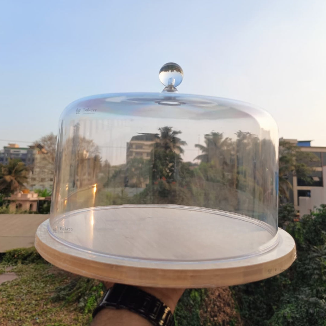 Premium Acrylic Cake Dome with Wooden Base | Dessert Display Cover | 2 Sizes Available | Pack of 1