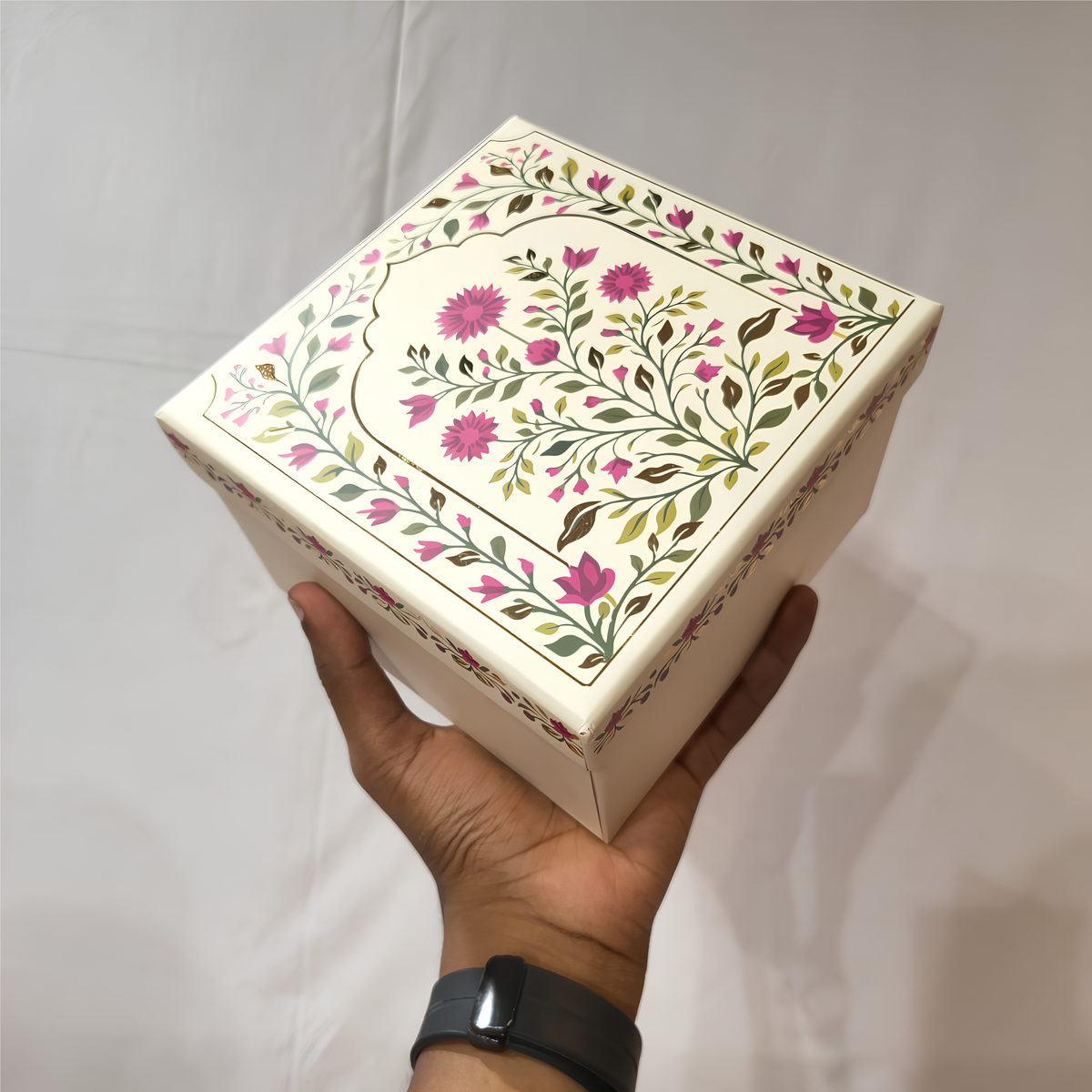 Premium Decorative Floral Print Gift Box – Square Keepsake Storage Box with Lid | Pack Of 1
