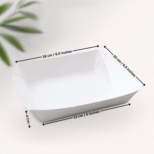 White paper boat with dimensions labeled on a white background