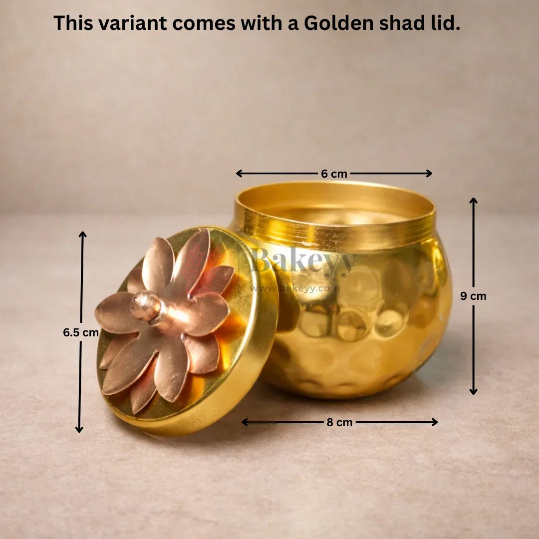 Premium metallic finish with a luxe gifting look
Decorative floral lid for an elegant presentation
Strong and reusable metal container
Ideal for festive hampers, return gifts, pooja items, dry fruits, mukhwas, chocolates, and small goodies
Great for home decor styling and gift packaging