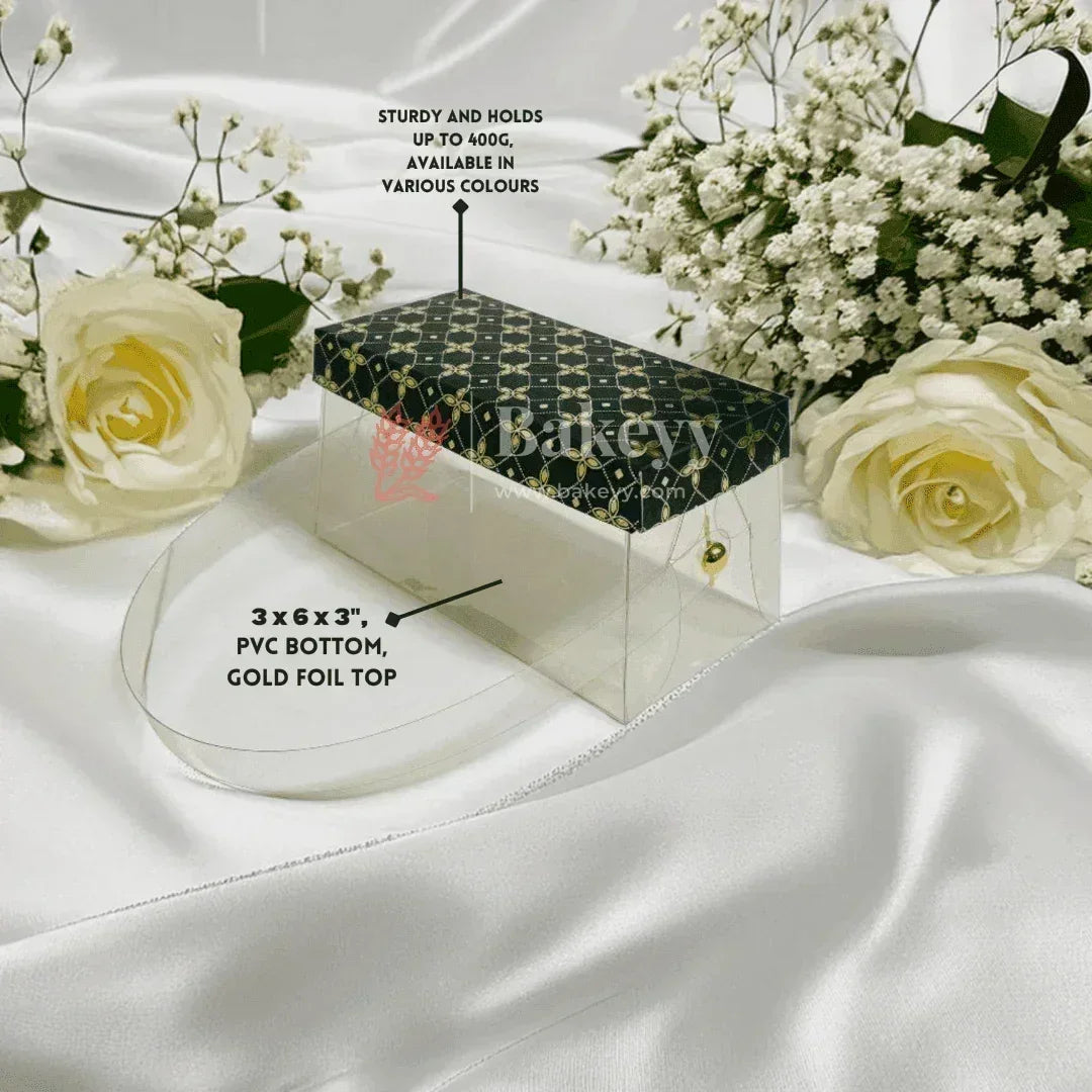 Premium PVC Box with Gold Foil Top|| 3 x 6 x 3 Inches || Pack of 10 || - Bakeyy.com - India - Premium PVC Box with Gold Foil Top|| 3 x 6 x 3 Inches || Pack of 10 || - Dark Green