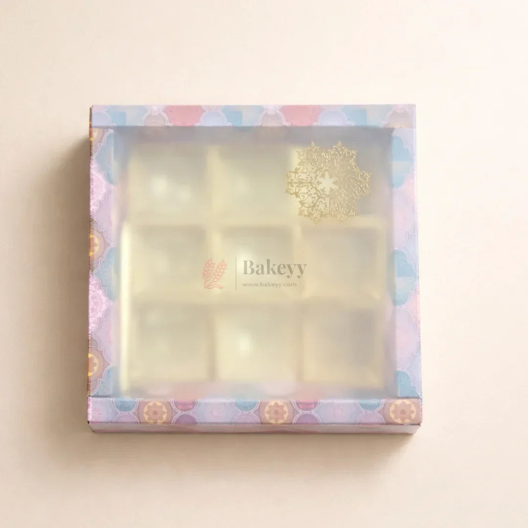 Premium_Printed_Chocolate_Box_with_Sliding_Frosted_Sleeve_9_Cavity_Gold_Tray_Pack_of_10_3 - Bakeyy.com