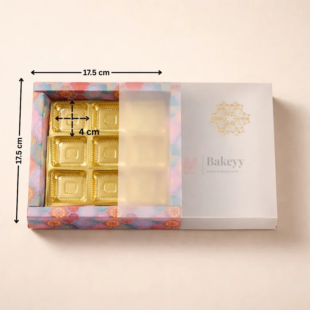 Premium Printed Chocolate Box with Sliding Frosted Sleeve | 9 Cavity Gold Tray | Pack of 10 - Bakeyy.com - India - Premium Printed Chocolate Box with Sliding Frosted Sleeve | 9 Cavity Gold Tray | Pack of 10 - Default Title 450.00