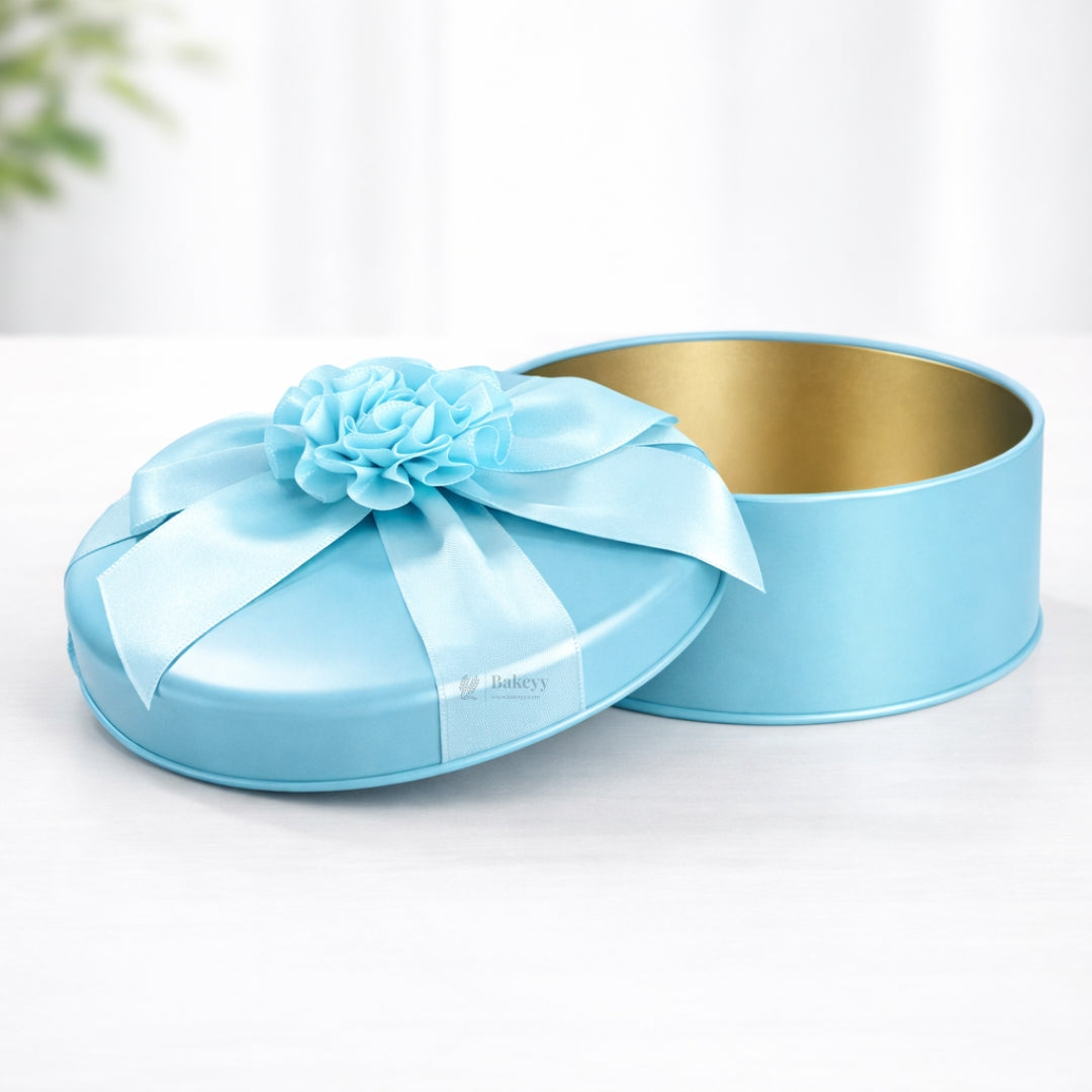 Premium Round Tin Box with Ribbon | Color Options Available | Matte Finish | Multiple Color Options | Pack of 1