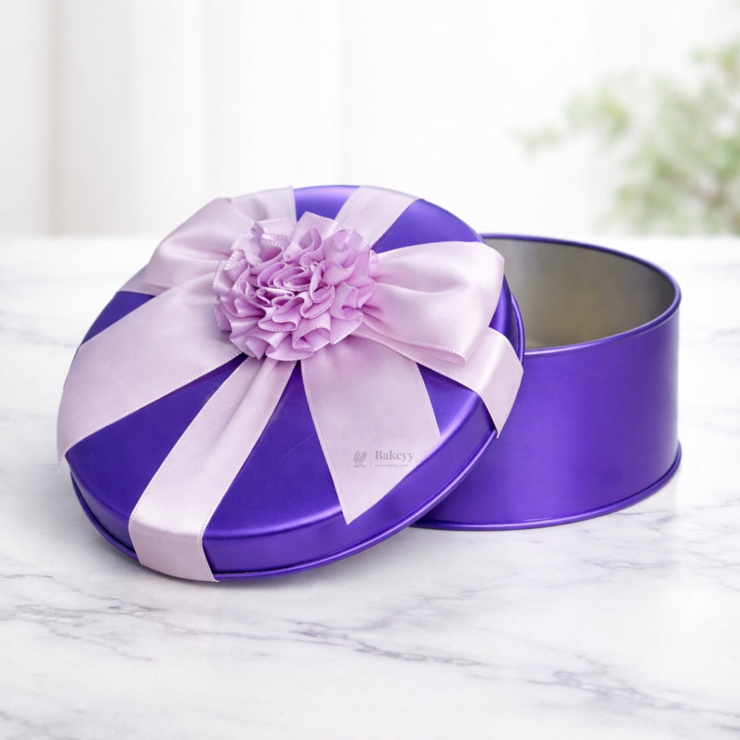 Premium Round Tin Box with Ribbon | Color Options Available | Matte Finish | Multiple Color Options | Pack of 1