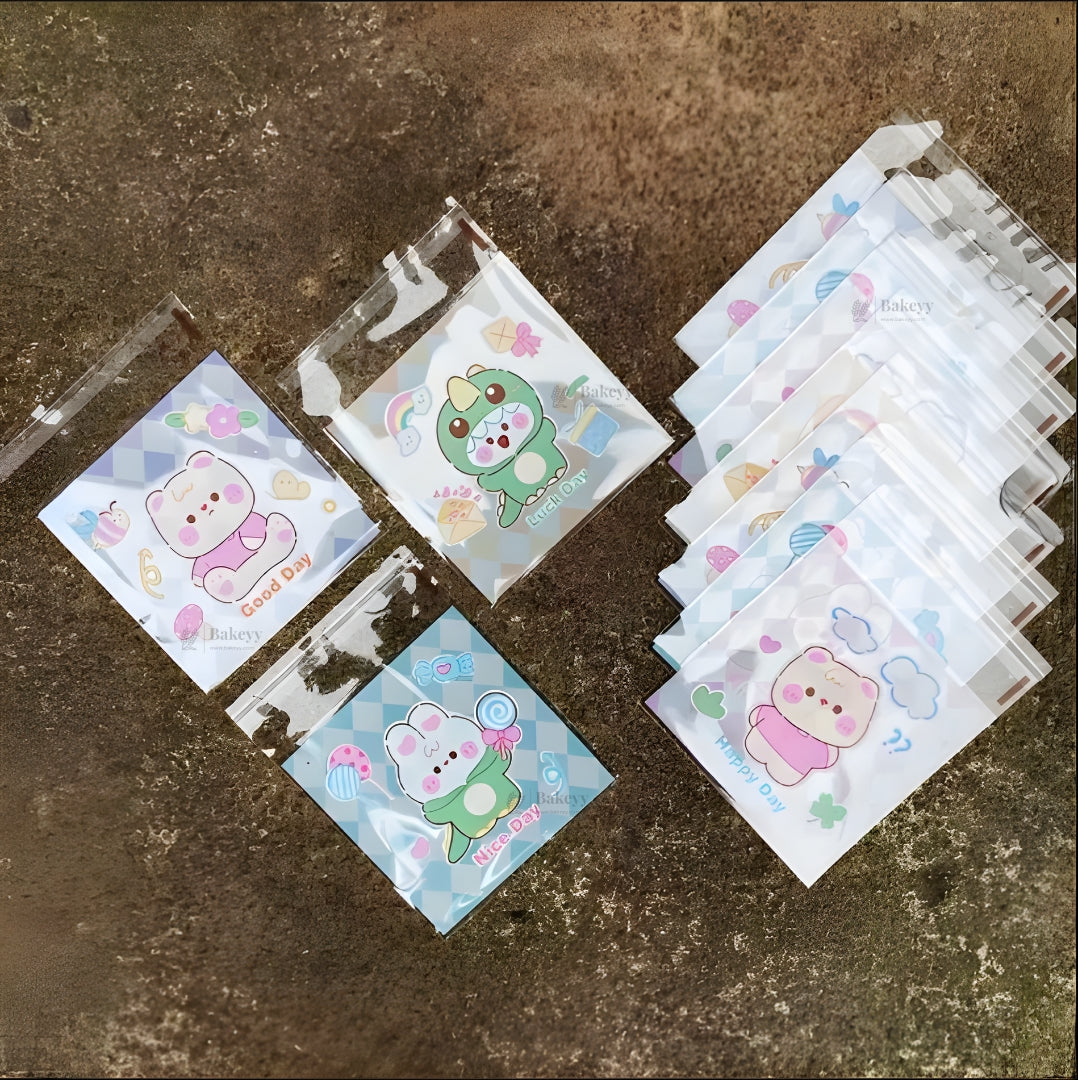 Printed Cellophane Pouch | Cute Cartoon Character Checkered Design | Pack of 100