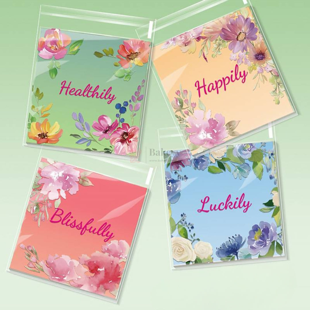 Printed Cellophane Pouch | Floral Quote Design | Pack of 100
