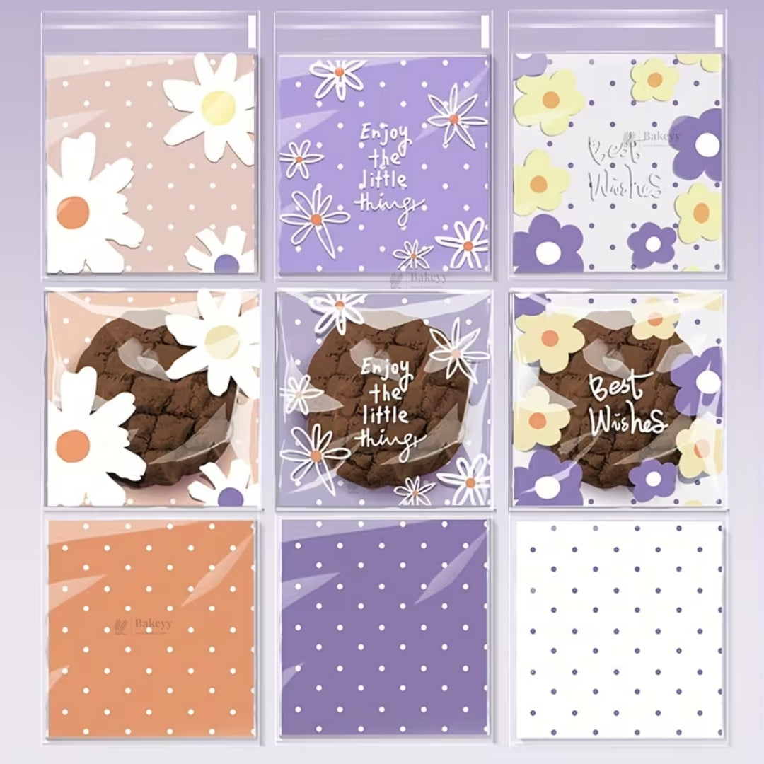 Printed Cellophane Pouch | Floral & Polka Print | Pack of 100