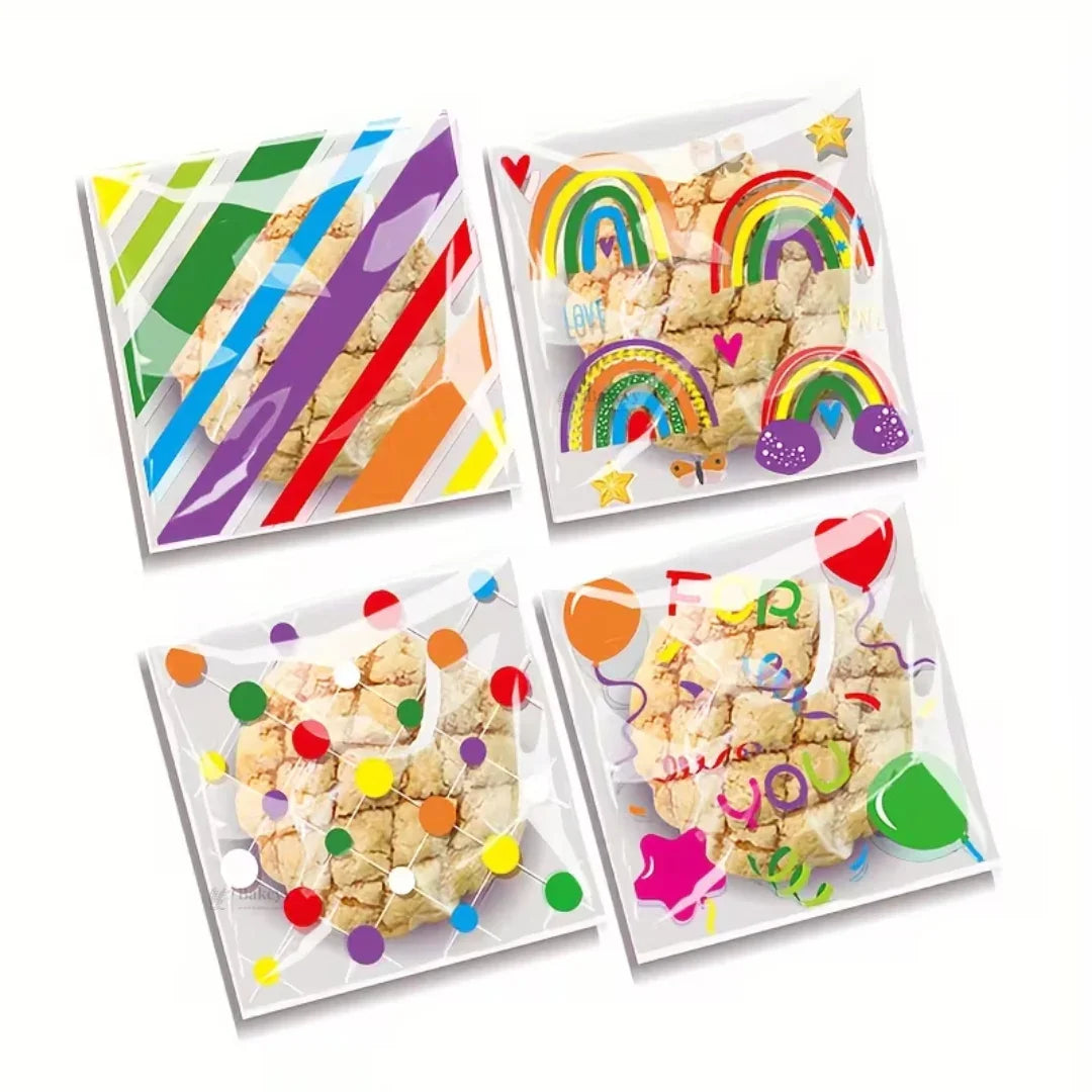 PrintedCellophanePouchRainbow_ConfettiDesignSquarePouch - Bakeyy.com