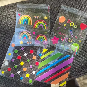 PrintedCellophanePouchRainbow_ConfettiDesignSquarePouch_3 - Bakeyy.com