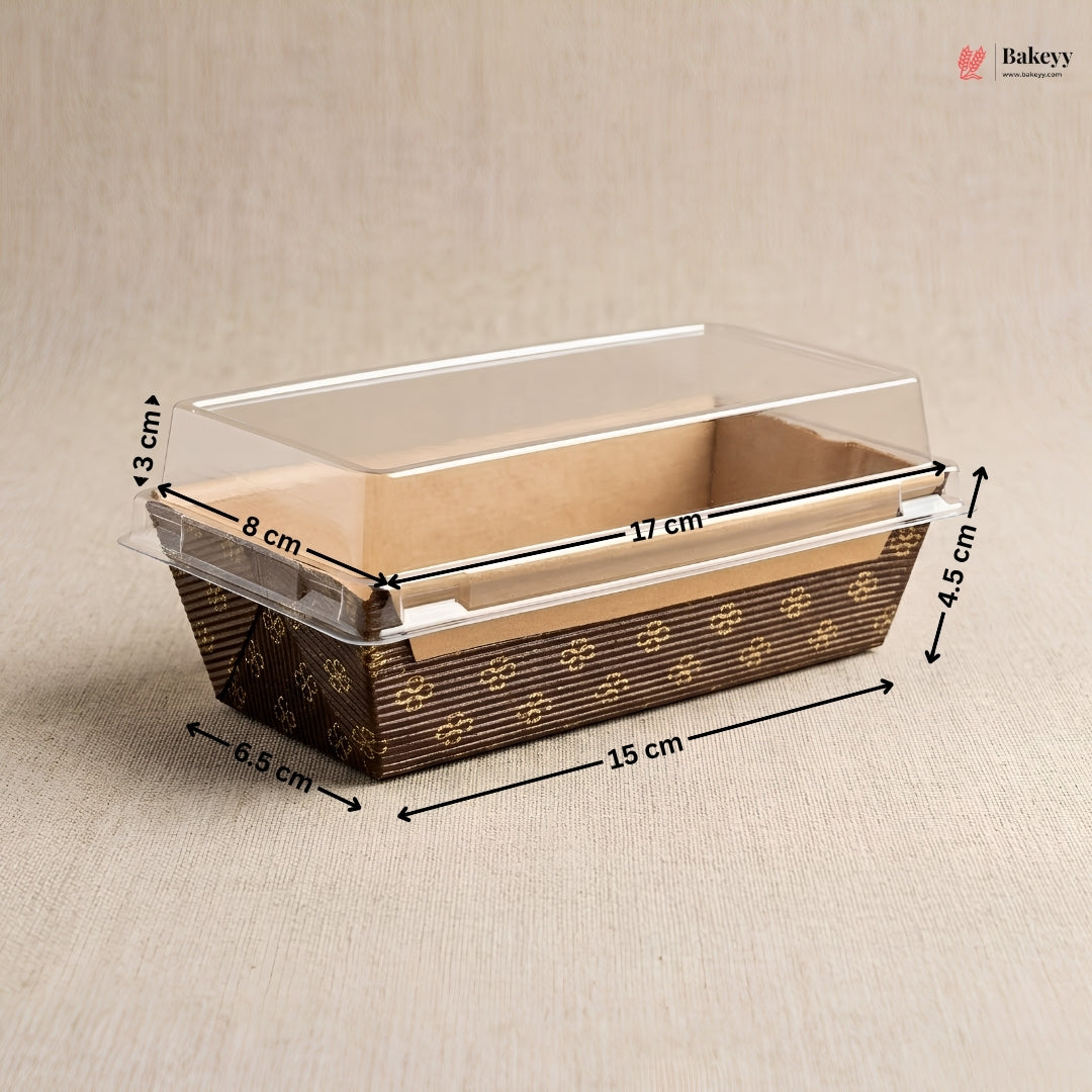 Bakeware container with dimensions on a beige background