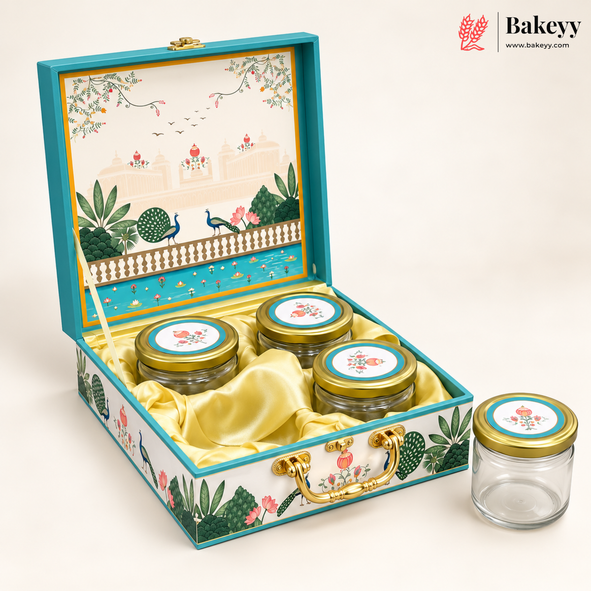 4 Jar Printed MDF Hamper Box with Handle | Multiple Designs | Pack of 1