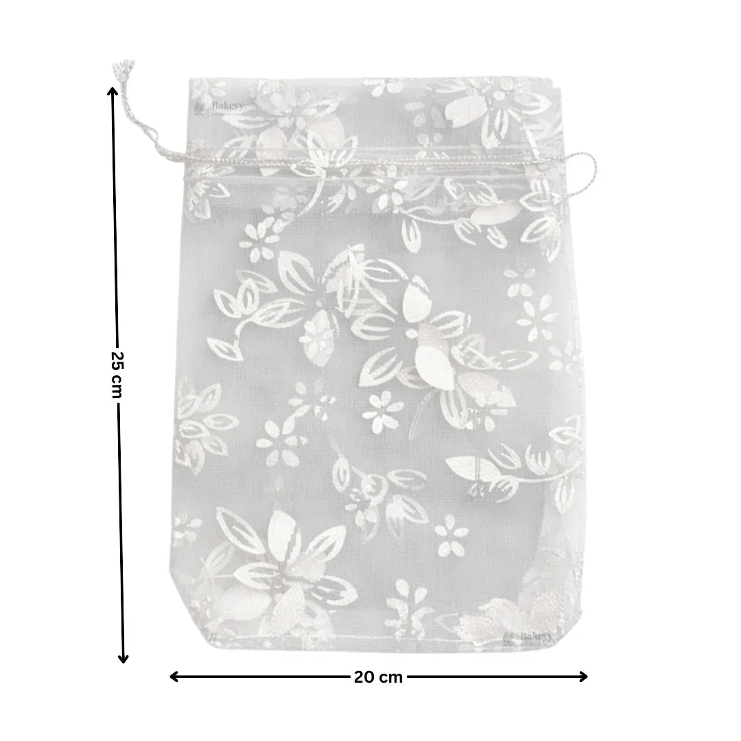 Printed Organza Potli Bags | Silver Color